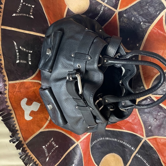 Cole Haan Large Black Pebbled Leather Saddle Bag - Picture 5 of 16